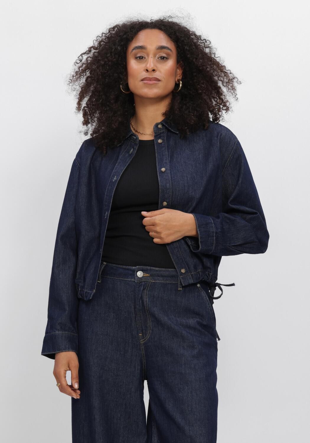 Donkerblauwe SUMMUM  DENIM BLOUSE LIGHT COTTON TWIL - large
