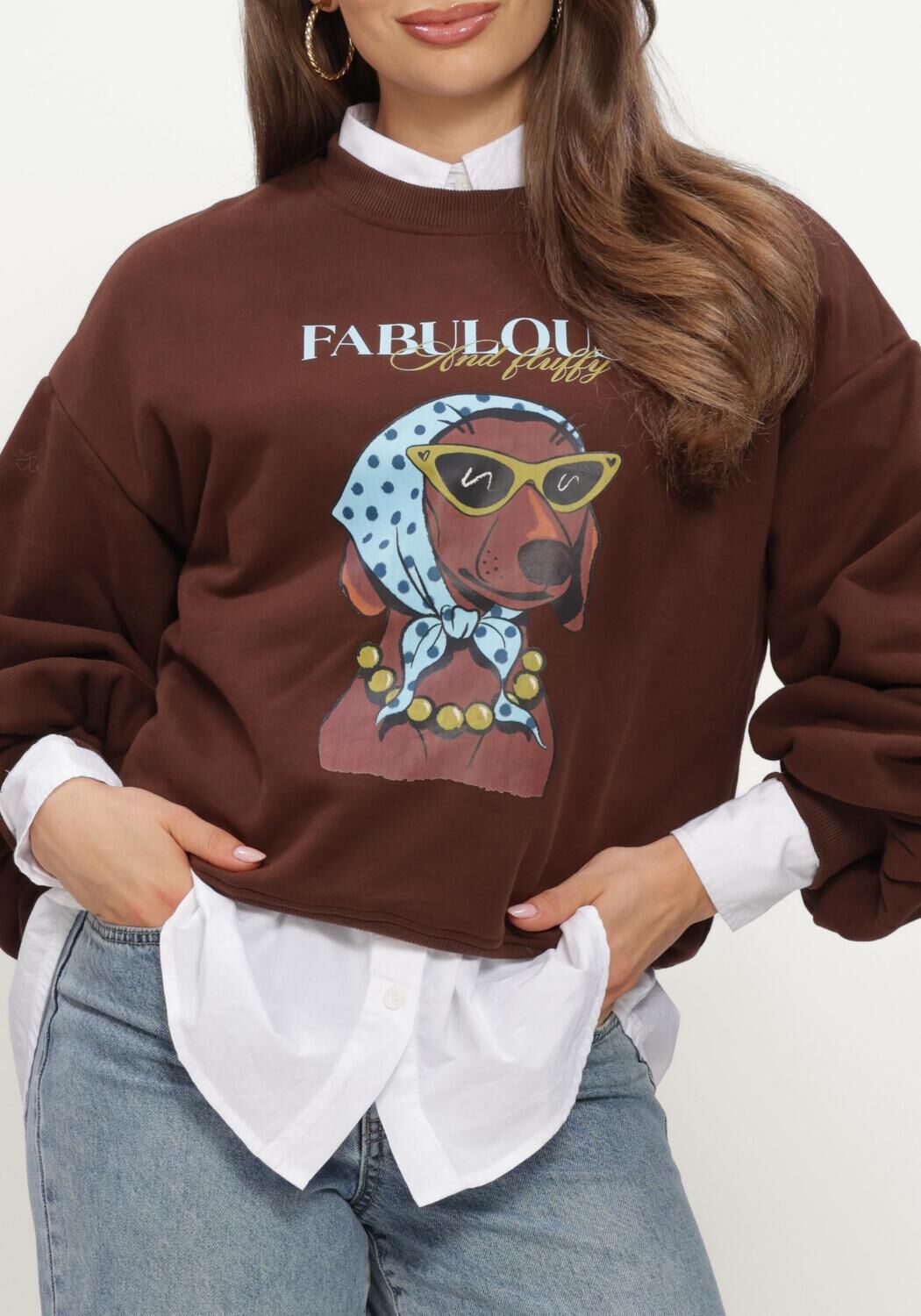 YDENCE Chandail SWEATER ICONIC AND FLUFFY en marron - large