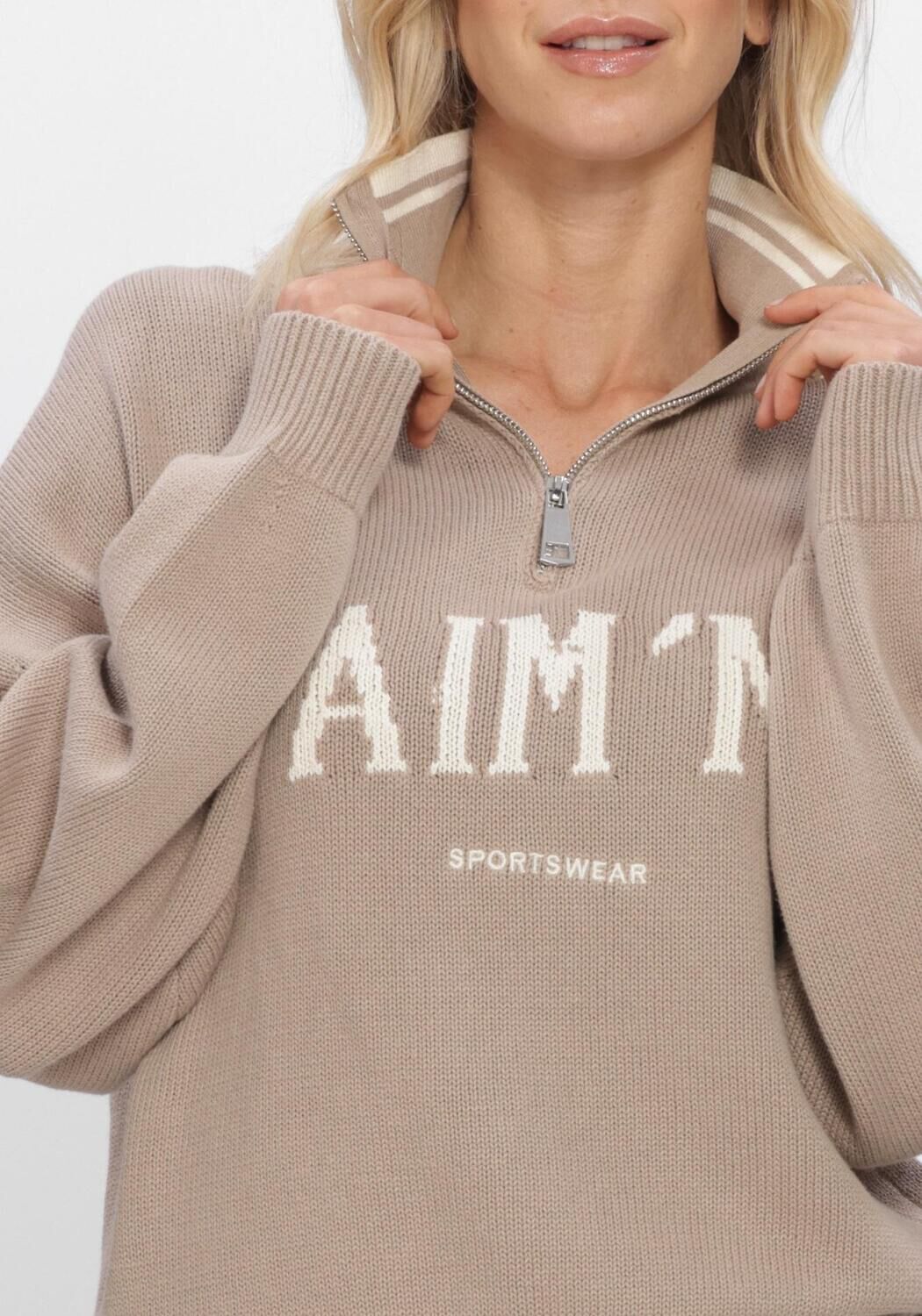 Bruine AIM'N Trui COLLEGE KNITTED HALF ZIP - large