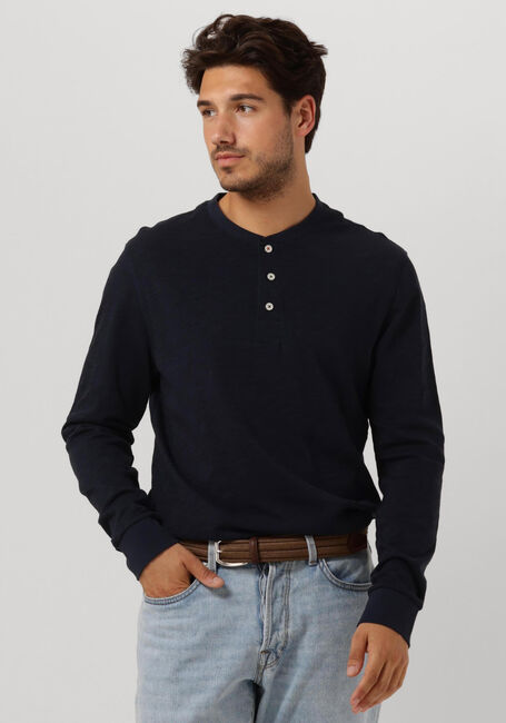 SCOTCH & SODA SLUB HENLEY LONG SLEEVE TEE Polos & T-Shirts Bleu fonc&eacute; - large