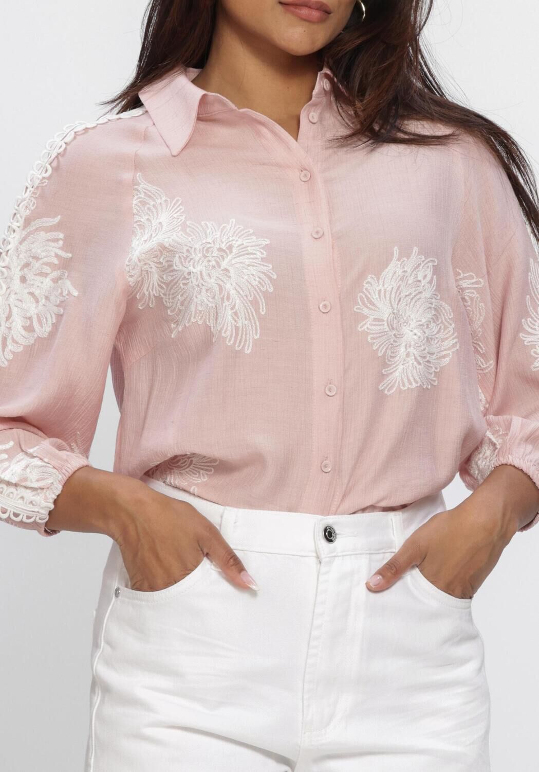 JANSEN AMSTERDAM RAELLA BLOUSE AE 701 3/4 SLEEVE EMBROIDERY Blouses Rose clair - large