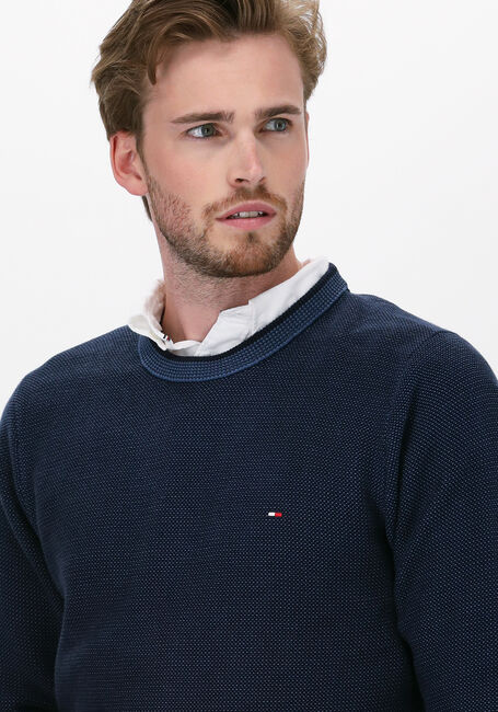 Donkerblauwe TOMMY HILFIGER Trui 3 TONE STRUCTURE CREW NECK - large
