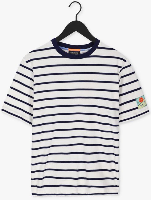 SCOTCH & SODA T-shirt STRIPED JERSEY CREWNECK T-SHIRT WITH BADGE IN ORGANIC COTTON Bleu/blanc rayé - large