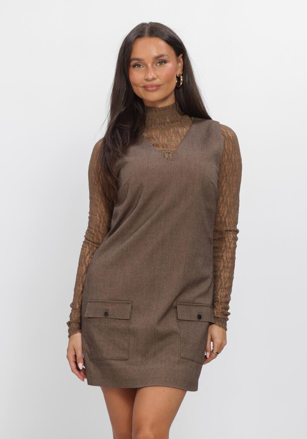 Bruine AAIKO Mini jurk RIVANE TWEED VIS 518 - large