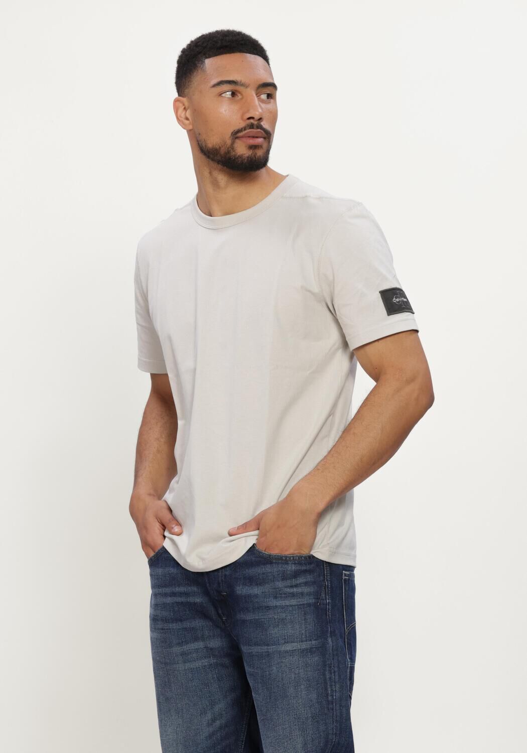 Beige CALVIN KLEIN T-shirt SS CLSC SUEDED JERSEY BADGE TEE - large