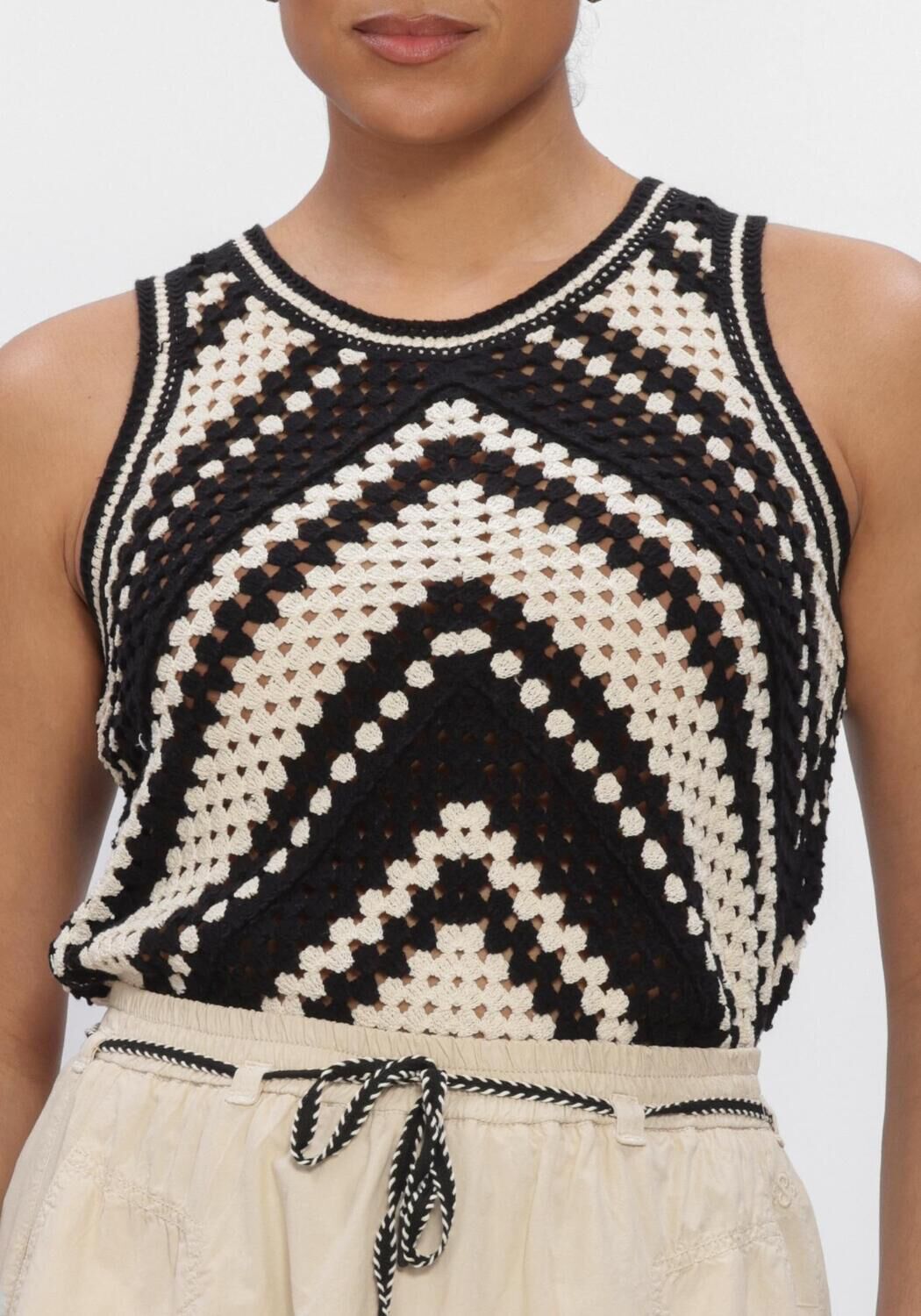 SUMMUM SLEEVELESS TOP STRIPED CROCHET KNIT Hauts & T-shirts en noir - large