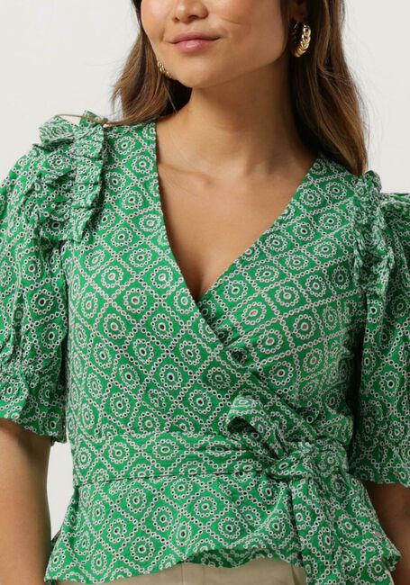 SCOTCH & SODA Haut WRAP TOP WITH BRODERIE ANGLAISE en vert - large