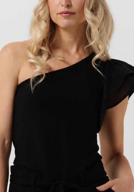 JANSEN AMSTERDAM Haut V367 JERSEY SOLID ONE SHOULDER SINGLET WITH RUFFLE en noir - large