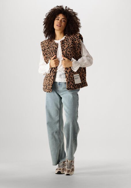 Bruine COLOURFUL REBEL Gilet YONI LEOPARD TEDDY GILET - large
