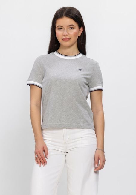 CALVIN KLEIN T-shirt SS CTN MONOGRAM STRIPE TRIM TEE en gris - large