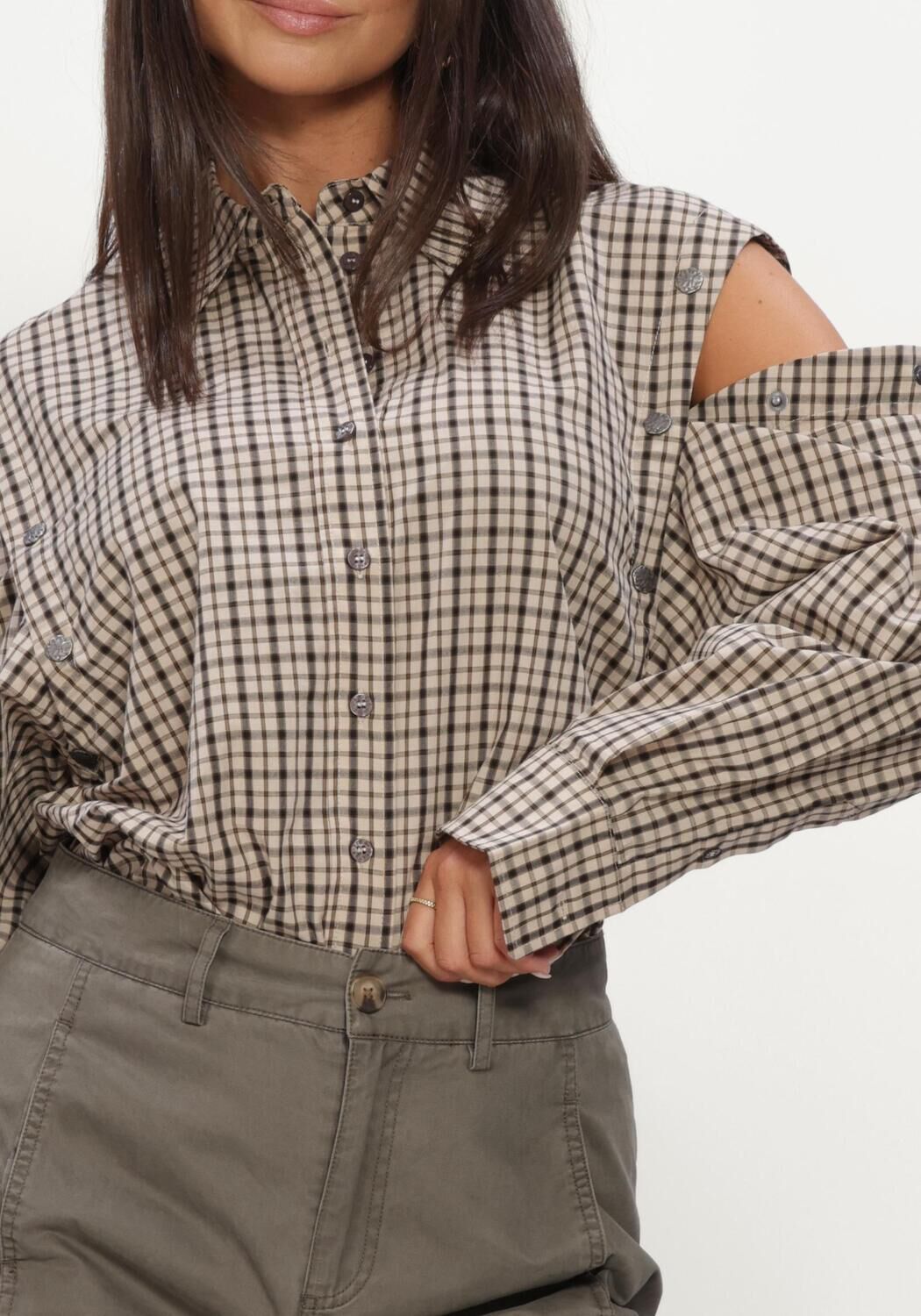 HAUTE L'AMITI&Eacute; RUBY CHECK BUTTON SLEEVE SHIRT Blouses en beige - large