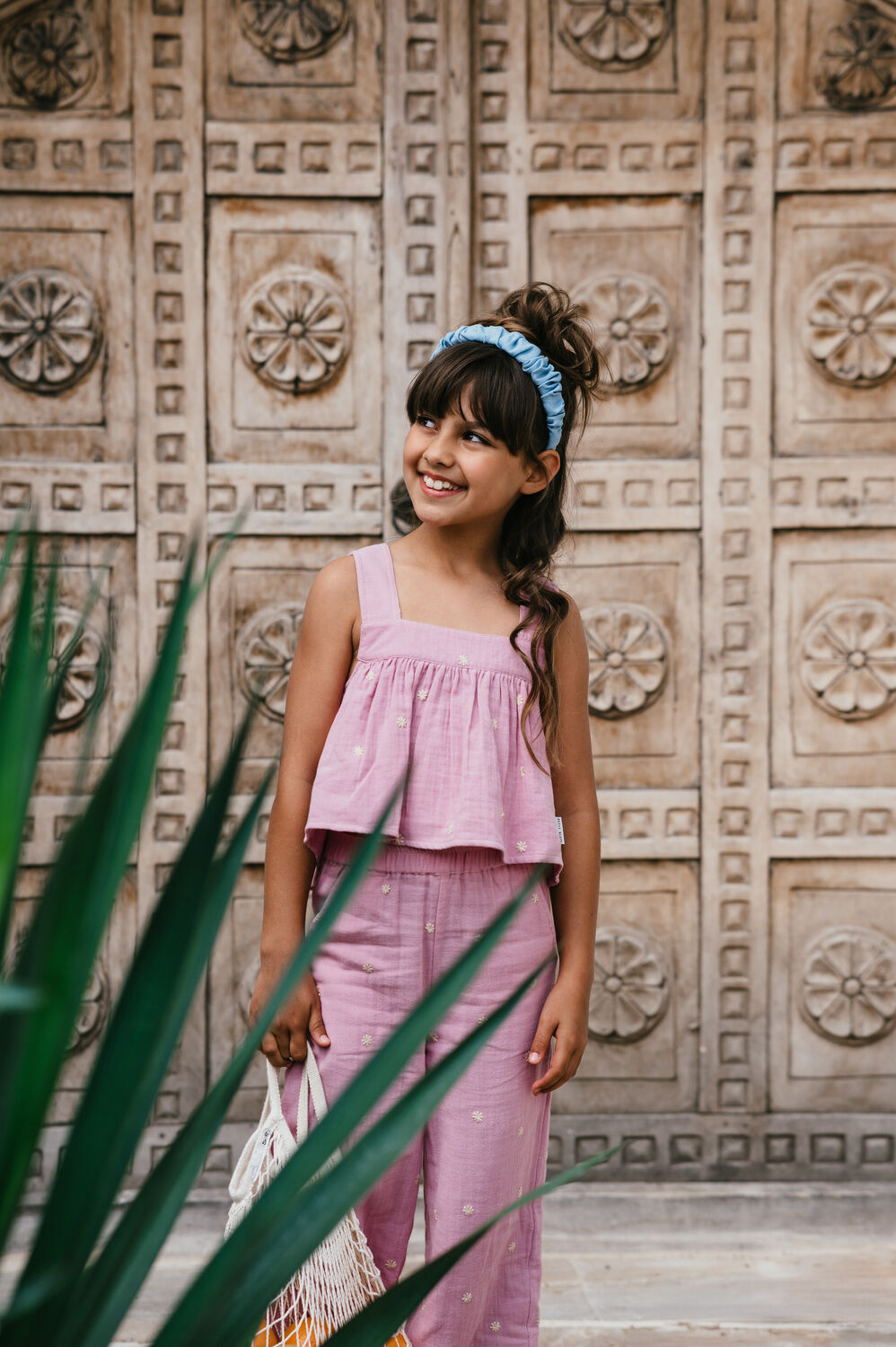 PETIT BLUSH Pantalon large WIDE LEG PANTS EMBROIDERY en rose - large