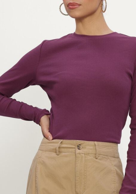 ALIX THE LABEL LADIES KNITTED RIB LONGSLEEVE T-SHIRT Hauts & T-shirts Bordeaux - large