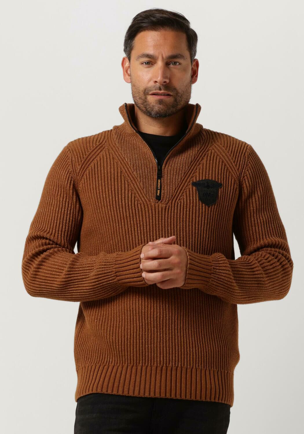Bruine PME LEGEND Trui HALF ZIP COLLAR COTTON Omoda