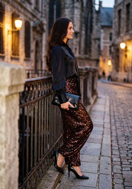 STUDIO ANNELOES Pantalon large Darielle sequin balloon trousers en marron - large