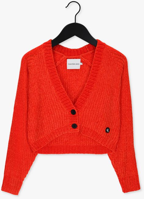 Rode CALVIN KLEIN Vest CHENILLE CROPPED CARDIGAN - large
