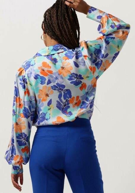Lichtblauwe JANSEN AMSTERDAM  WP764 PRINTED BLOUSE LONG PUFFED SLEEVE - large