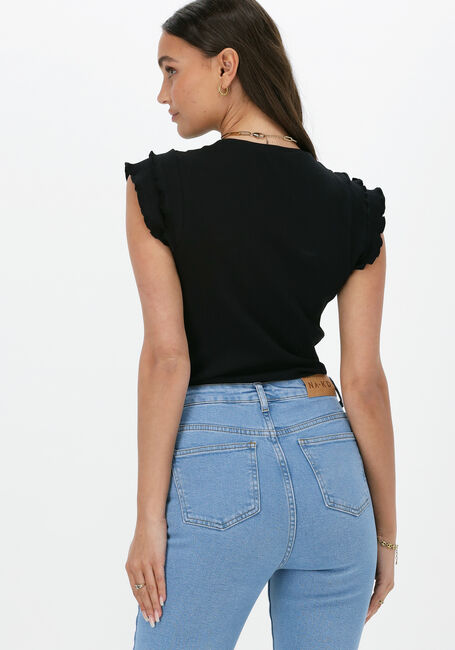 Zwarte NA-KD Top FRILL RIBBED JERSEY TOP - large