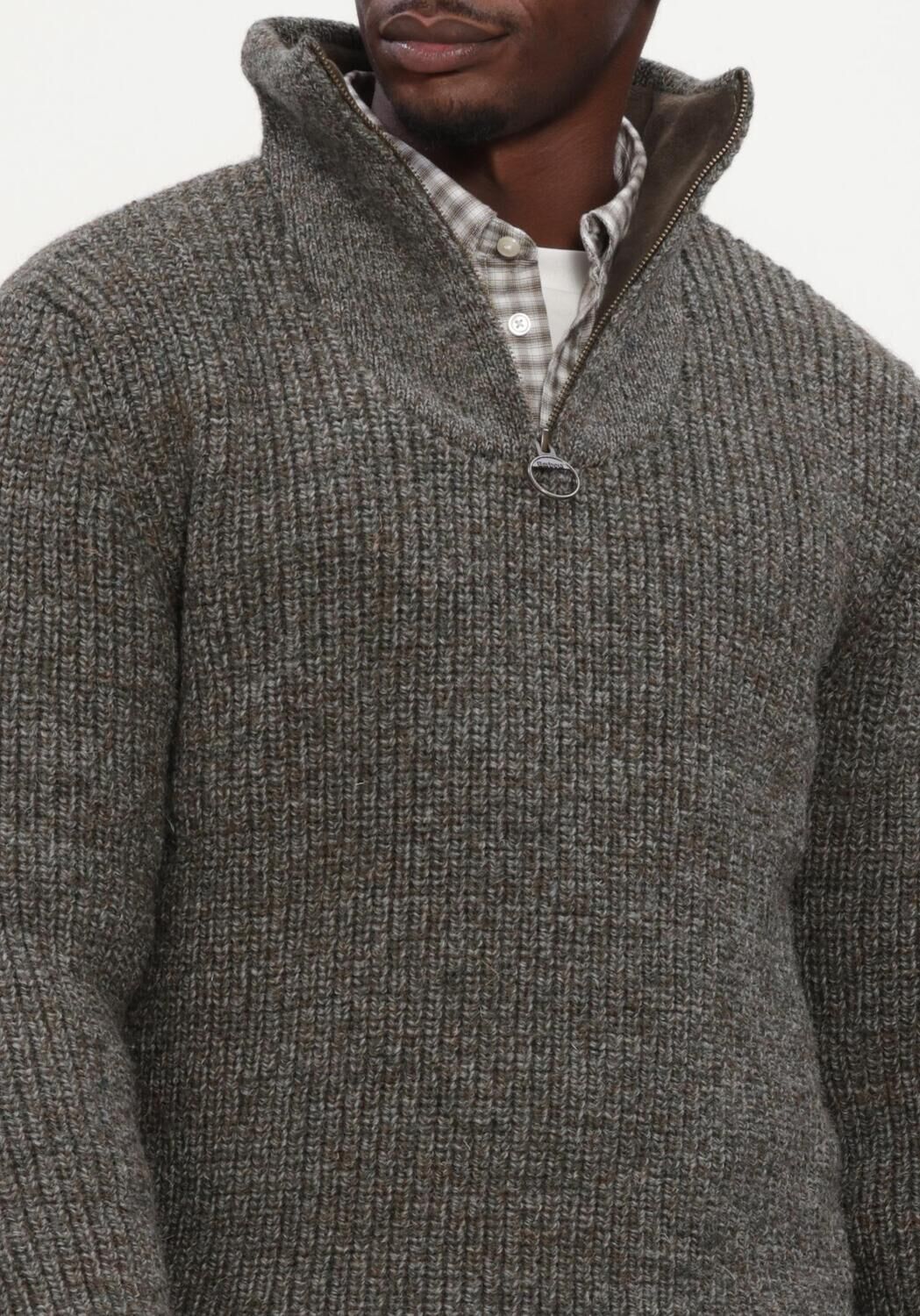 BARBOUR Pull NEW TYNE HALF ZIP KNITTED JUMPER Gris fonc&eacute; - large