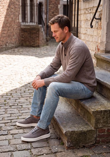 Taupe STEFANO LAURAN Trui HALF ZIP L - large