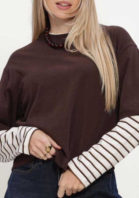 CATWALK JUNKIE Chandail LOOSE FIT TSHIRT WITH STRIPED SLEEVES en marron - large