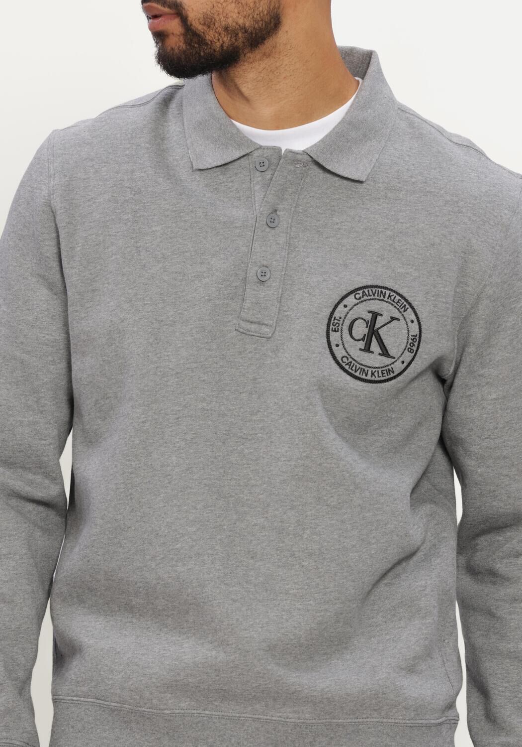 CALVIN KLEIN Polo LS 350TERRY EU GRAPHIC POLO SWEAT en gris - large