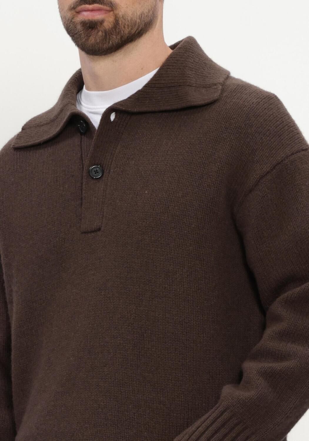 SELECTED MEN Polo SLMCODY LS KNIT POLO COLLAR en marron - large
