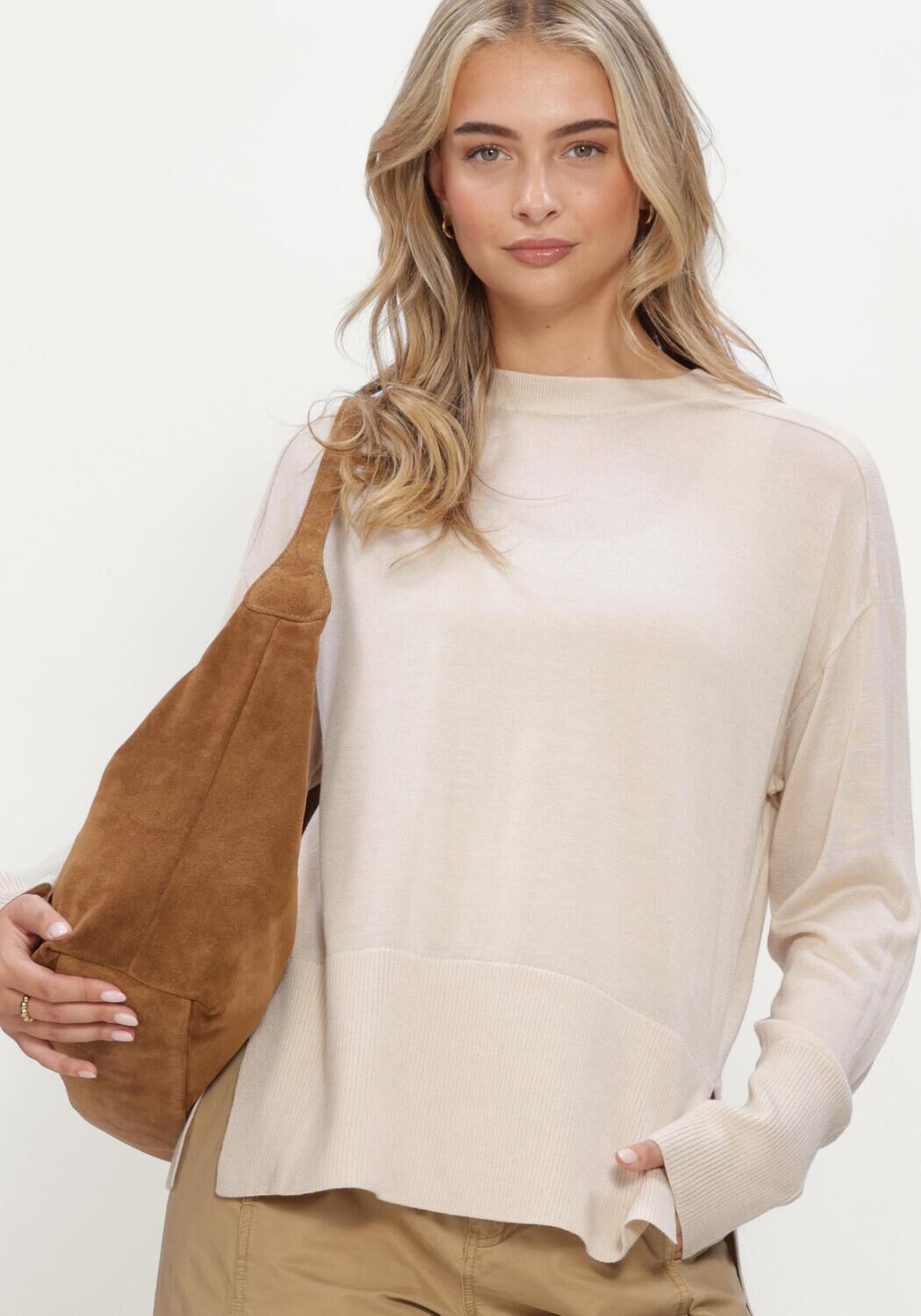 RUBY TUESDAY Pull VALLIE SOFT ROUND NECK PULLOVER HIGH BORDER en beige - large