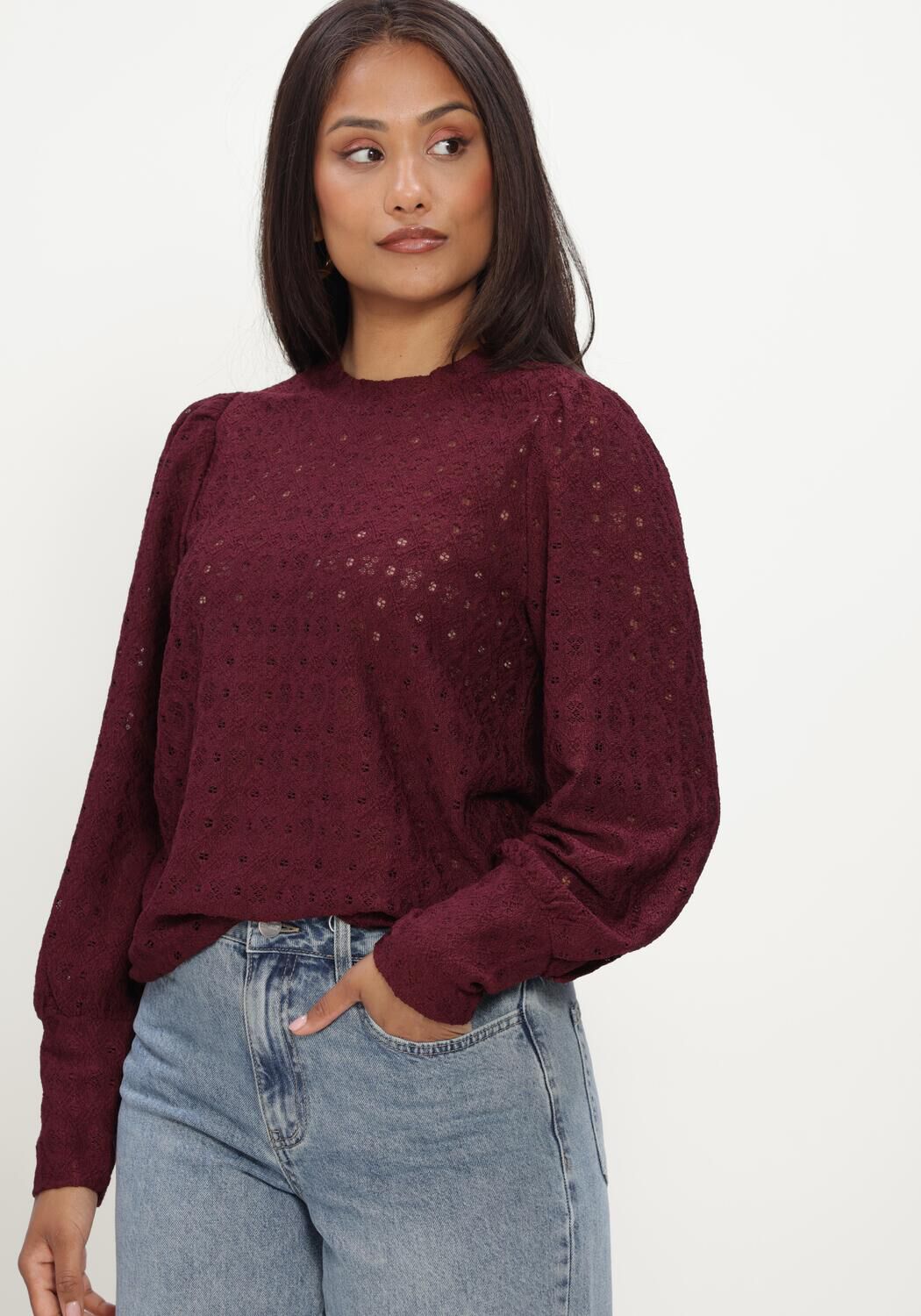 Bordeaux OBJECT Trui OBJLAILA L/S RE TOP NOOS - large