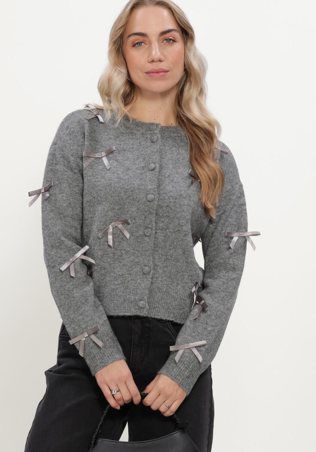 Grijze Y.A.S. Vest YASFRILO LS BOW KNIT CARDIGAN - large