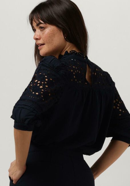 Donkerblauwe RUBY TUESDAY Top SALINA HALF SLEEVES BLOUSE WITH RUFFLE NECK AND EMBRO DETAILS - large