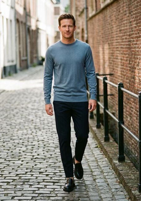 PROFUOMO Pull PULLOVER CREWNECK MERINO en bleu - large