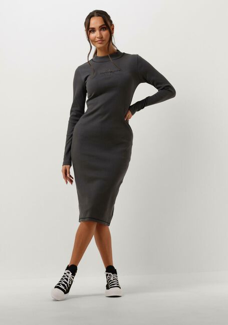CALVIN KLEIN Robe midi HERO MONOLOG RIB LS DRESS en noir - large