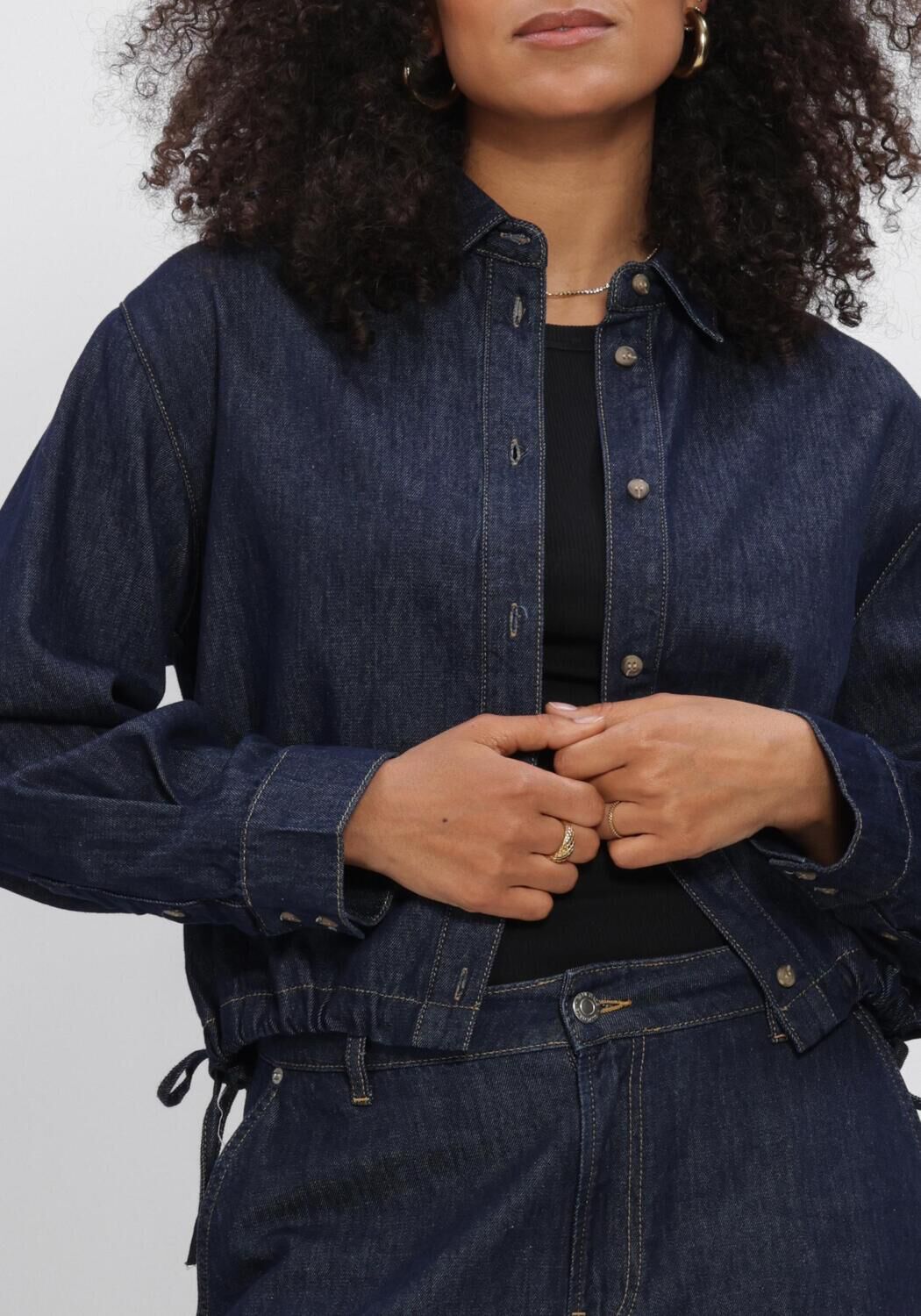 Donkerblauwe SUMMUM  DENIM BLOUSE LIGHT COTTON TWIL - large