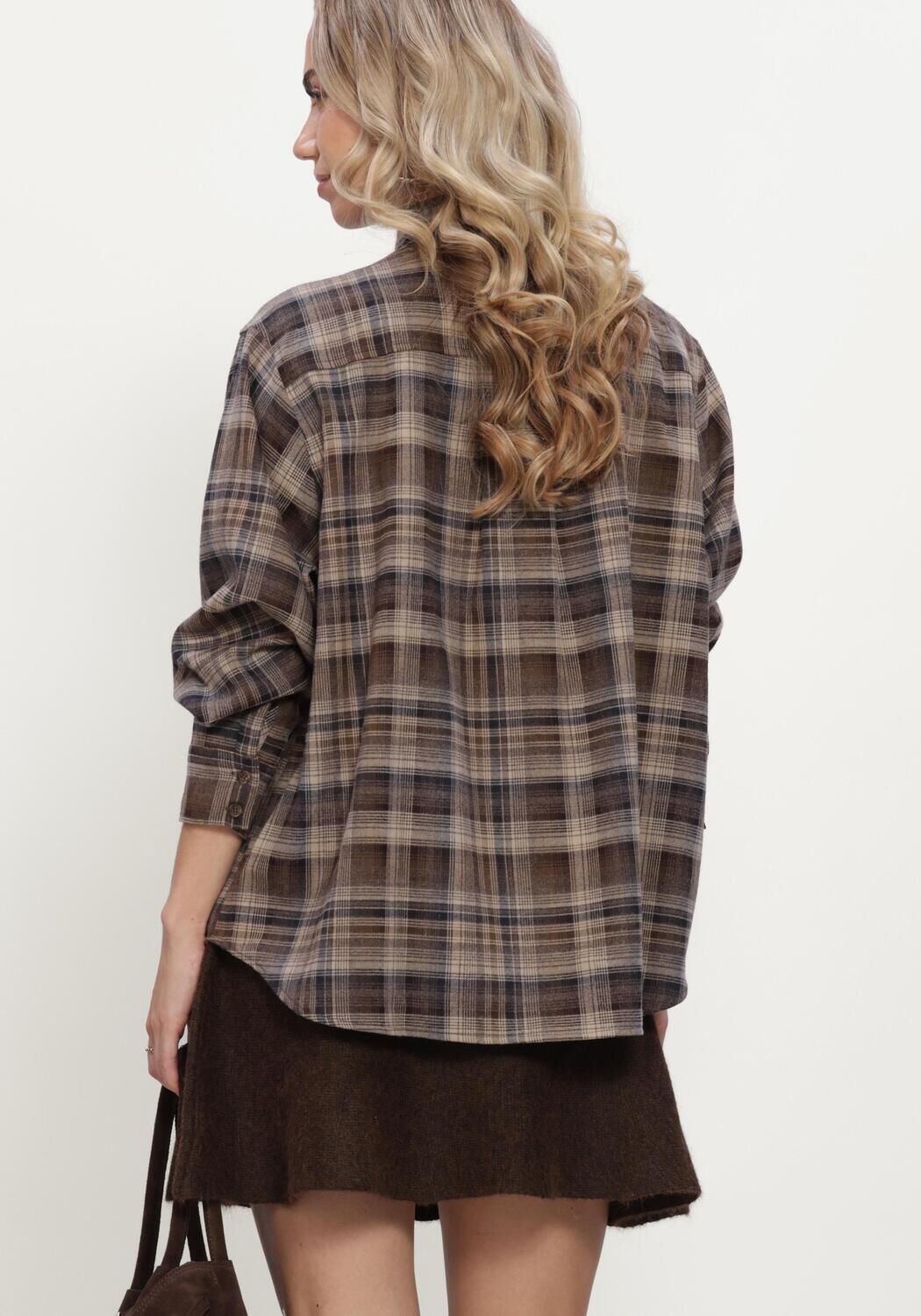 Taupe NEO NOIR  DALMA FLANNEL CHECK SHIRT - large