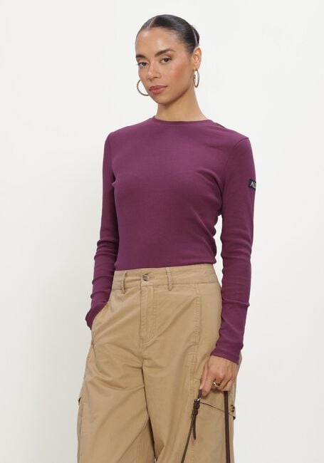 ALIX THE LABEL LADIES KNITTED RIB LONGSLEEVE T-SHIRT Hauts & T-shirts Bordeaux - large