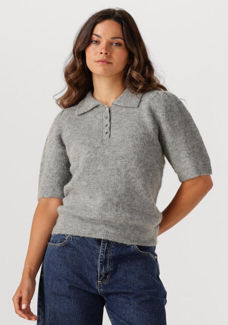 Lichtgrijze OBJECT Trui OBJANNE S/S RE KNIT POLO - large