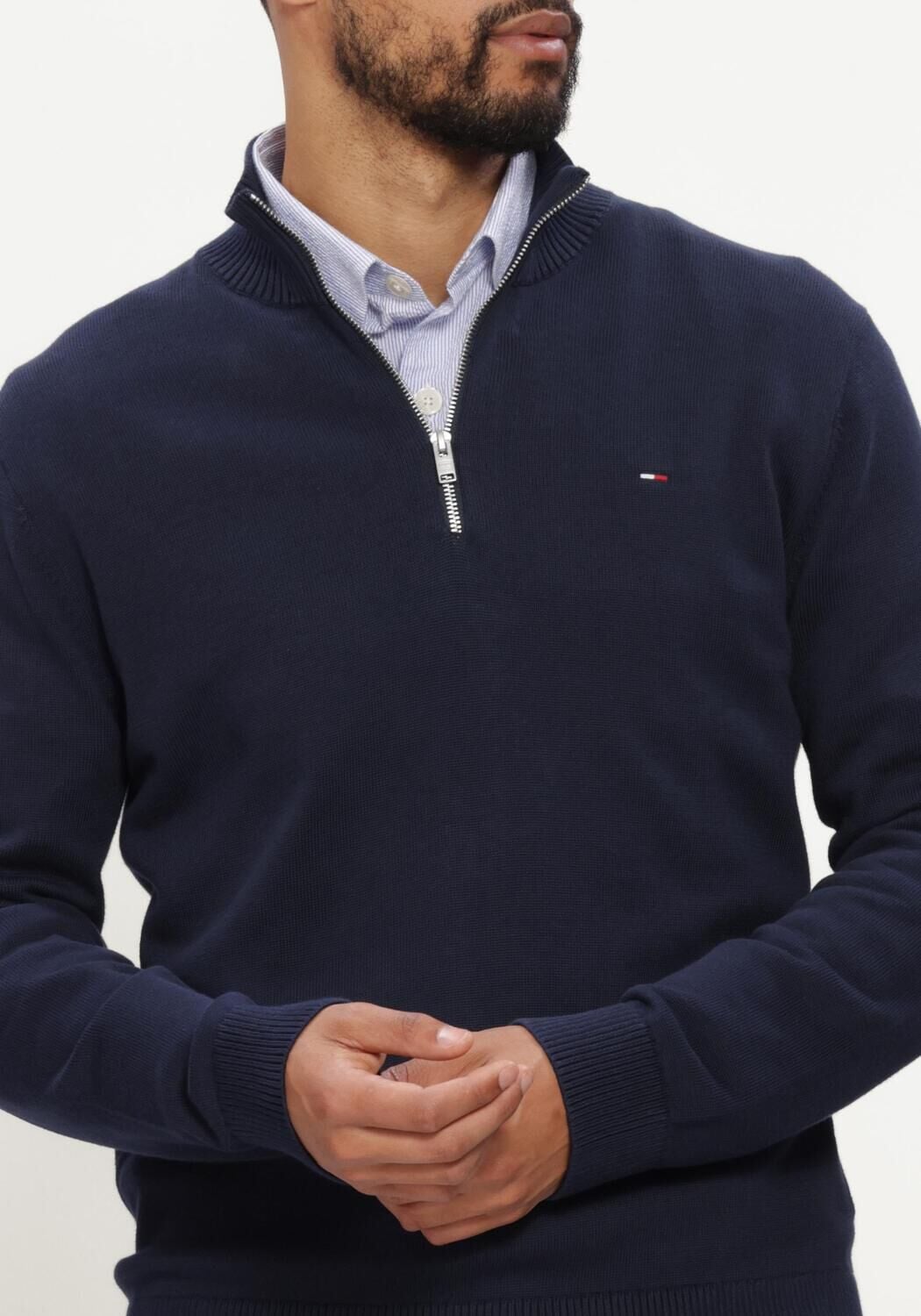 Donkerblauwe TOMMY JEANS Trui TJM SLM ESS LIGHT &frac14; ZIP SWTR EXT - large