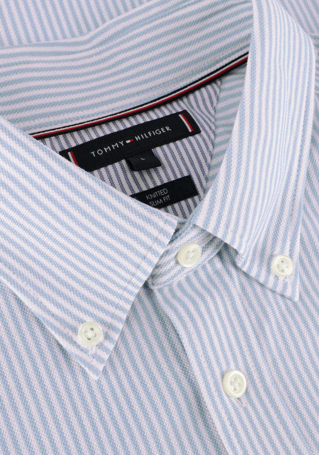 Lichtblauwe TOMMY HILFIGER Klassiek overhemd 1985 KNIT STRIPE SF SHIRT - large