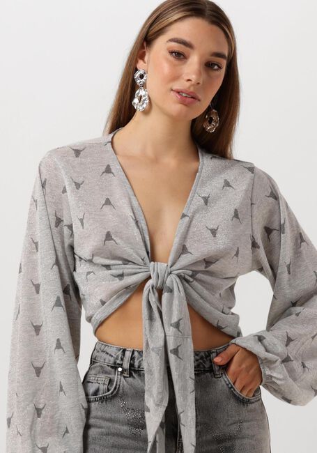 Zilveren ALIX THE LABEL Top LADIES KNITTED SHEER BULL WRAP TOP - large