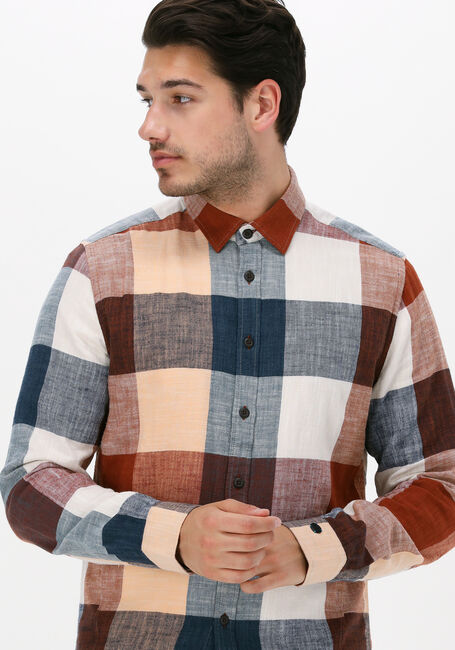 CAST IRON Chemise décontracté LONG SLEEVE SHIRT BOLD CHECK SLUB COTTON en marron - large