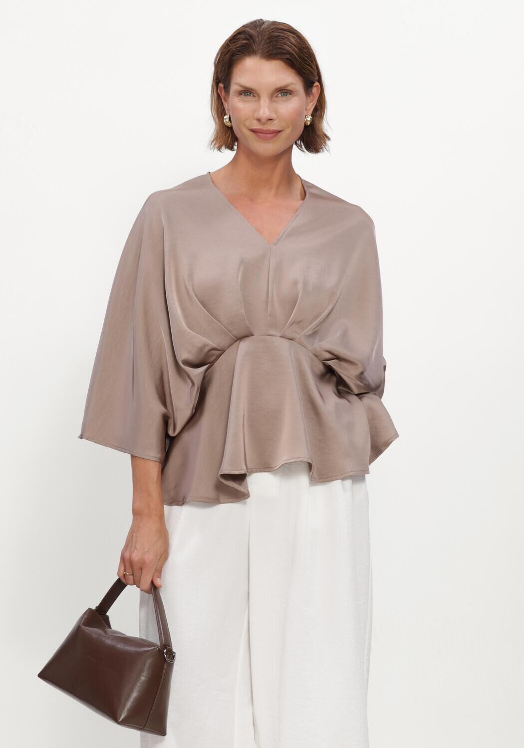Taupe NEO NOIR  RIVINA HEAVY SATEEN BLOUSE - large