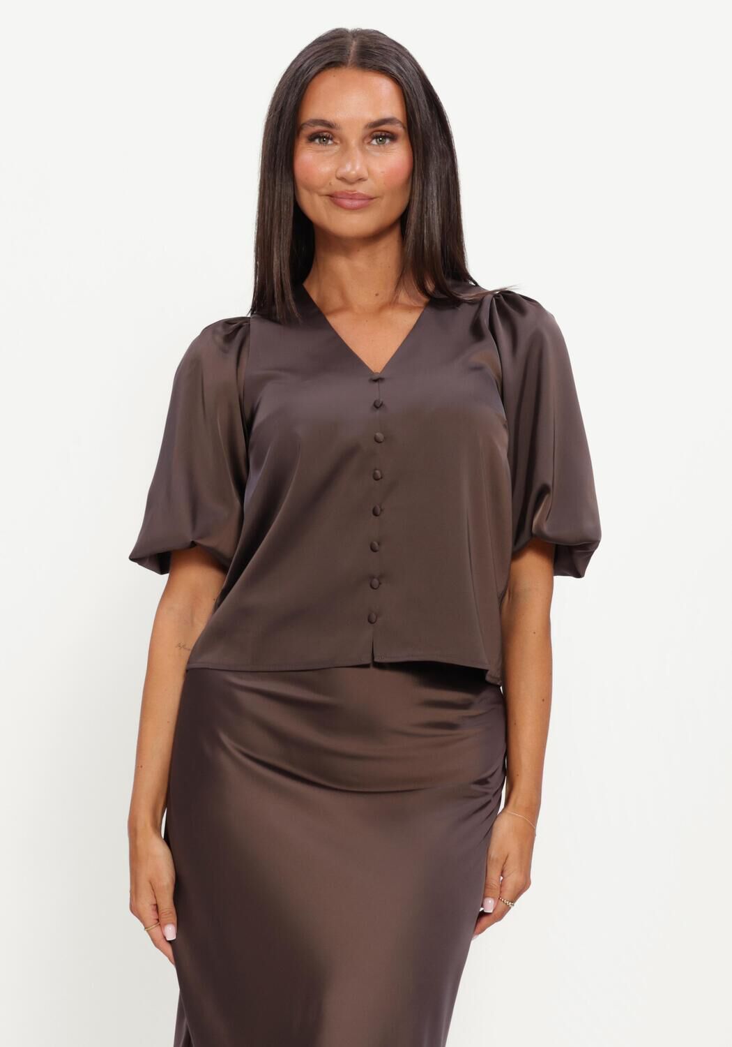 Y.A.S. YASPELLA 2/4 V-NECK TOP Blouses en marron - large