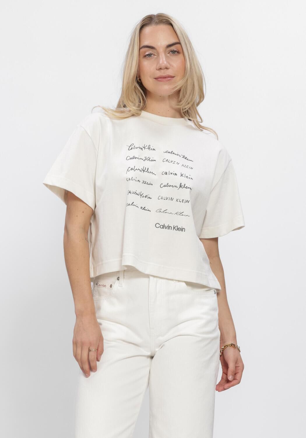 CALVIN KLEIN T-shirt SS CROPPED BOXY GRAPHIC TEE &Eacute;cru - large