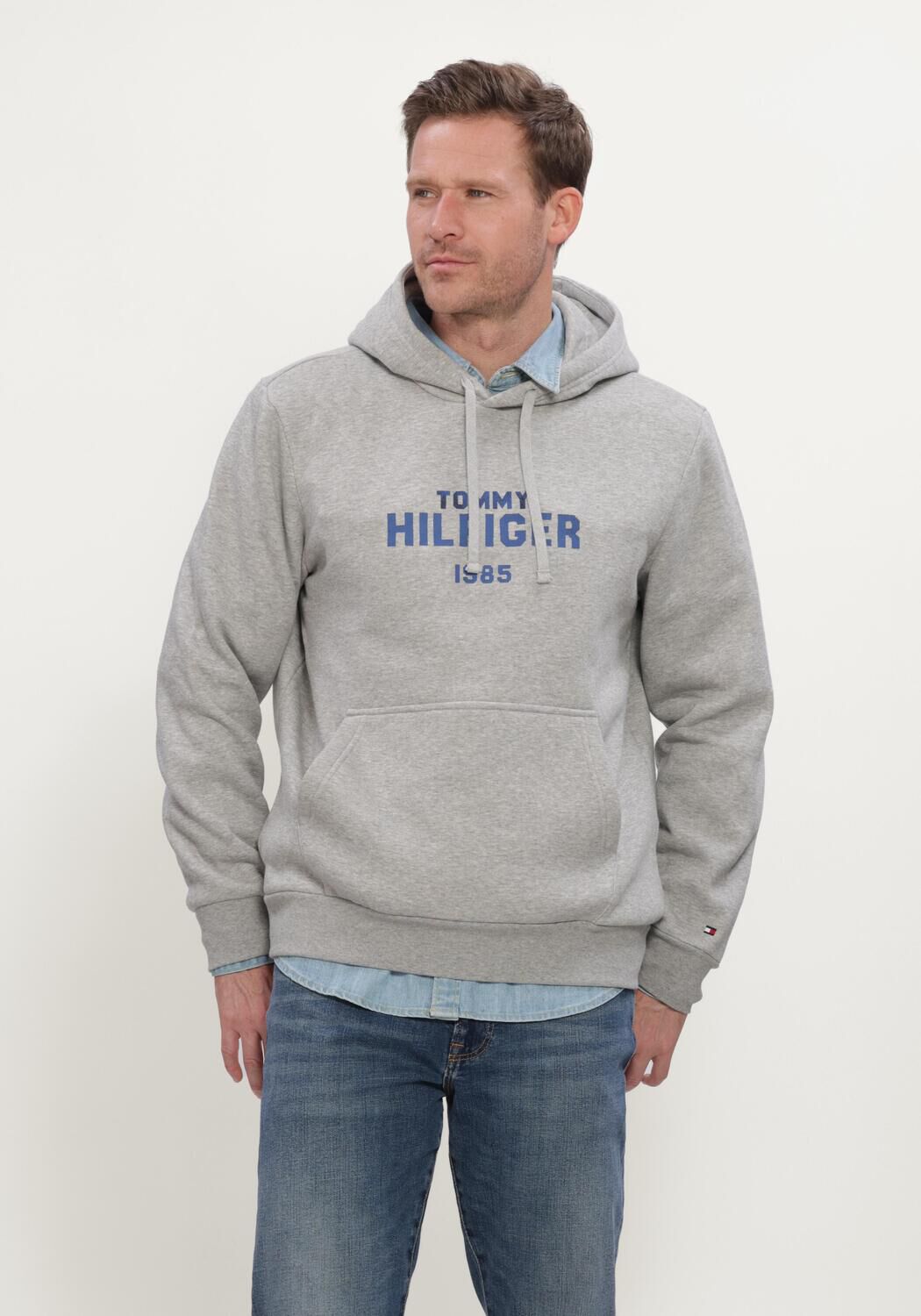 Grijze TOMMY HILFIGER Sweater HILFIGER STACK REG FLEECE HOODIE - large