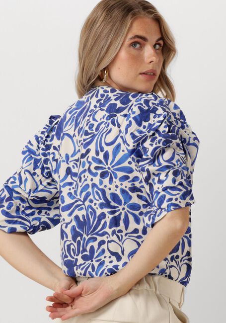 JANSEN AMSTERDAM Haut WBF180 WOVEN PRINTED TOP V-NECK SHORT SLEEVE en bleu - large
