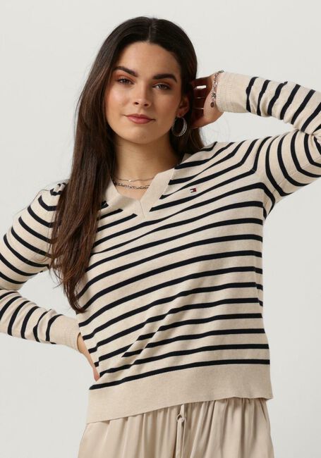 Beige TOMMY HILFIGER Trui CO JERSEY STITCH V-NK SWEATER - large