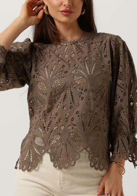 Taupe NEO NOIR  ADELA EMBROIDERY BLOUSE - large