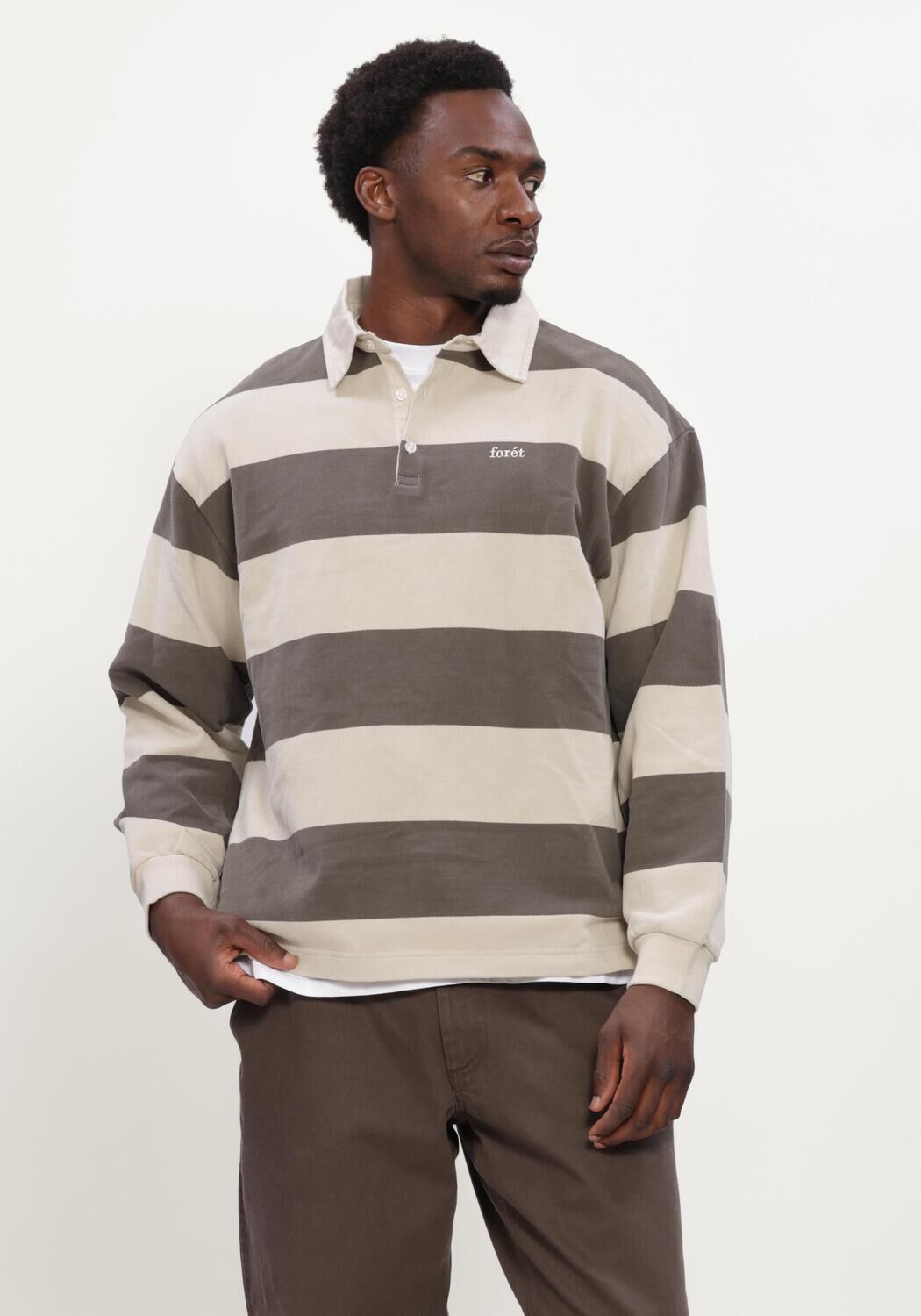 FOR&Eacute;T Polo MATCH RUGBY SWEATSHIRT WOOD STRIPE en marron - large