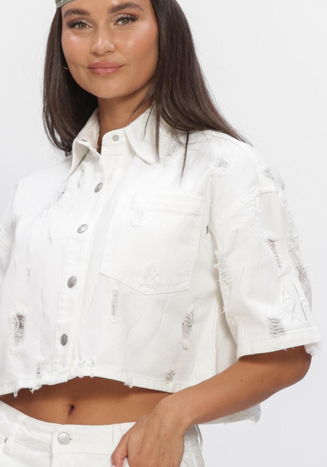 ALIX THE LABEL LADIES WOVEN DAMAGED DENIM BLOUSE Blouses en blanc - large
